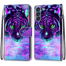 For Samsung Galaxy S21 FE Coloured Drawing Cross Texture Horizontal Flip PU Leather Case with Holder & Card Slots & Wallet & Lanyard(Tiger Drinking Water)