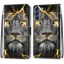 For Samsung Galaxy S21 FE Coloured Drawing Cross Texture Horizontal Flip PU Leather Case with Holder & Card Slots & Wallet & Lanyard(Fission Lion)