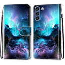 For Samsung Galaxy S21 FE Coloured Drawing Cross Texture Horizontal Flip PU Leather Case with Holder & Card Slots & Wallet & Lanyard(Colorful Clouds)