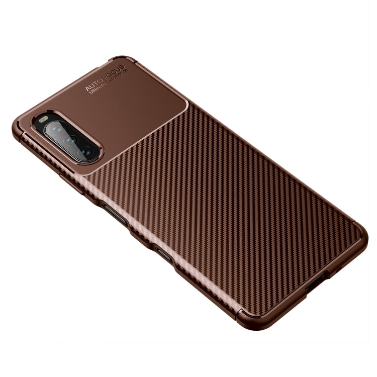 For Sony Xperia 10 III Carbon Fiber Texture Shockproof TPU Case(Brown)