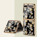 For Samsung Galaxy Z Flip 5G GKK Floral Pattern Electroplating Painted Glass Case(Floral 07)