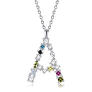 S925 Sterling Silver 26 Engligh Letters Colorful Zircon Women Nacklace Jewelry, Style:A(Silver)