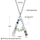 S925 Sterling Silver 26 Engligh Letters Colorful Zircon Women Nacklace Jewelry, Style:A(Silver)