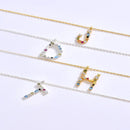 S925 Sterling Silver 26 Engligh Letters Colorful Zircon Women Nacklace Jewelry, Style:L(Silver)