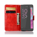 For Sony Xperia X Performance Retro Copper Button Crazy Horse Horizontal Flip PU Leather Case with Holder & Card Slots & Wallet & Lanyard(Red)