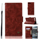 For Sony Xperia XZ Premium Retro Copper Button Crazy Horse Horizontal Flip PU Leather Case with Holder & Card Slots & Wallet & Lanyard(Wine Red)