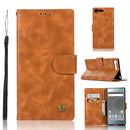 For Sony Xperia XZ Premium Retro Copper Button Crazy Horse Horizontal Flip PU Leather Case with Holder & Card Slots & Wallet & Lanyard(Gold Yellow)
