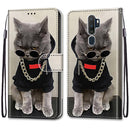 For OPPO A9 (2020) / A5 (2020) / A11X / A11 Coloured Drawing Cross Texture Horizontal Flip PU Leather Case with Holder & Card Slots & Wallet & Lanyard(Golden Chain Grey Cat)