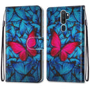 For OPPO A9 (2020) / A5 (2020) / A11X / A11 Coloured Drawing Cross Texture Horizontal Flip PU Leather Case with Holder & Card Slots & Wallet & Lanyard(Blue Red Butterfly)