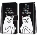 For OPPO A9 (2020) / A5 (2020) / A11X / A11 Coloured Drawing Cross Texture Horizontal Flip PU Leather Case with Holder & Card Slots & Wallet & Lanyard(Middle Finger White Cat)