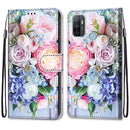 For OPPO A53 4G(2020) / A53s / A32 / A33 (2020) Coloured Drawing Cross Texture Horizontal Flip PU Leather Case with Holder & Card Slots & Wallet & Lanyard(Light Pink Bouquet)