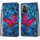 For Xiaomi Redmi K40 / K40 Pro / K40 Pro+ Coloured Drawing Cross Texture Horizontal Flip PU Leather Case with Holder & Card Slots & Wallet & Lanyard(Blue Red Butterfly)