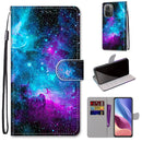 For Xiaomi Redmi K40 / K40 Pro / K40 Pro+ Coloured Drawing Cross Texture Horizontal Flip PU Leather Case with Holder & Card Slots & Wallet & Lanyard(Purple Green Starry Sky)
