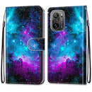 For Xiaomi Redmi K40 / K40 Pro / K40 Pro+ Coloured Drawing Cross Texture Horizontal Flip PU Leather Case with Holder & Card Slots & Wallet & Lanyard(Purple Green Starry Sky)