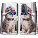 For Xiaomi Redmi K40 / K40 Pro / K40 Pro+ Coloured Drawing Cross Texture Horizontal Flip PU Leather Case with Holder & Card Slots & Wallet & Lanyard(Slant Hat Blue Mirror Cat)