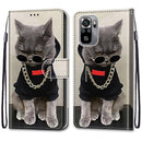 For Xiaomi Redmi Note 10 4G / Note 10S Coloured Drawing Cross Texture Horizontal Flip PU Leather Case with Holder & Card Slots & Wallet & Lanyard(Golden Chain Grey Cat)