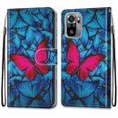 For Xiaomi Redmi Note 10 4G / Note 10S Coloured Drawing Cross Texture Horizontal Flip PU Leather Case with Holder & Card Slots & Wallet & Lanyard(Blue Red Butterfly)