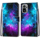 For Xiaomi Redmi Note 10 4G / Note 10S Coloured Drawing Cross Texture Horizontal Flip PU Leather Case with Holder & Card Slots & Wallet & Lanyard(Purple Green Starry Sky)