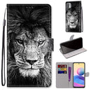 For Xiaomi Redmi Note 10 5G Coloured Drawing Cross Texture Horizontal Flip PU Leather Case with Holder & Card Slots & Wallet & Lanyard(Black White Lion Head)