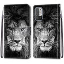 For Xiaomi Redmi Note 10 5G Coloured Drawing Cross Texture Horizontal Flip PU Leather Case with Holder & Card Slots & Wallet & Lanyard(Black White Lion Head)
