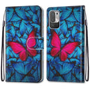 For Xiaomi Redmi Note 10 5G Coloured Drawing Cross Texture Horizontal Flip PU Leather Case with Holder & Card Slots & Wallet & Lanyard(Blue Red Butterfly)