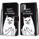 For Xiaomi Redmi Note 10 5G Coloured Drawing Cross Texture Horizontal Flip PU Leather Case with Holder & Card Slots & Wallet & Lanyard(Middle Finger White Cat)
