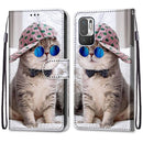 For Xiaomi Redmi Note 10 5G Coloured Drawing Cross Texture Horizontal Flip PU Leather Case with Holder & Card Slots & Wallet & Lanyard(Slant Hat Blue Mirror Cat)