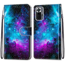 For Xiaomi Redmi Note 10 Pro Max / Note 10 Pro Coloured Drawing Cross Texture Horizontal Flip PU Leather Case with Holder & Card Slots & Wallet & Lanyard(Purple Green Starry Sky)