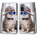 For Xiaomi Redmi Note 10 Pro Max / Note 10 Pro Coloured Drawing Cross Texture Horizontal Flip PU Leather Case with Holder & Card Slots & Wallet & Lanyard(Slant Hat Blue Mirror Cat)