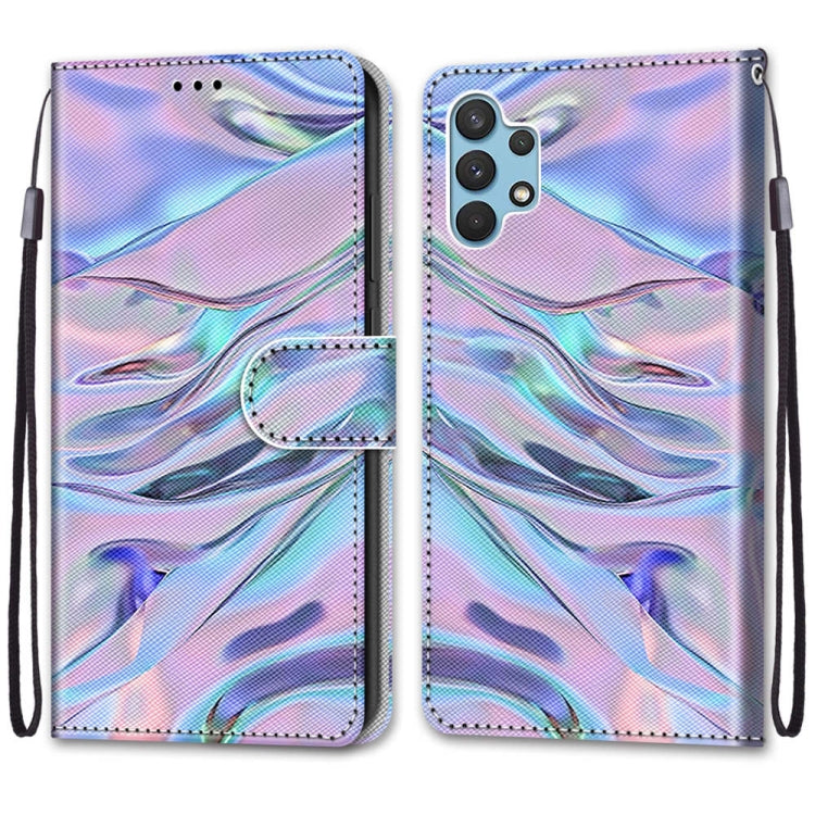 For Samsung Galaxy A32 4G / A32 Lite Coloured Drawing Cross Texture Horizontal Flip PU Leather Case with Holder & Card Slots & Wallet & Lanyard(Fluorescent Water Texture)