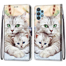 For Samsung Galaxy A32 4G / A32 Lite Coloured Drawing Cross Texture Horizontal Flip PU Leather Case with Holder & Card Slots & Wallet & Lanyard(Big Cat Holding Kitten)