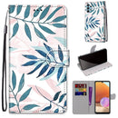 For Samsung Galaxy A32 4G / A32 Lite Coloured Drawing Cross Texture Horizontal Flip PU Leather Case with Holder & Card Slots & Wallet & Lanyard(Pink Green Leaf)