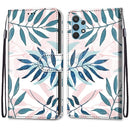 For Samsung Galaxy A32 4G / A32 Lite Coloured Drawing Cross Texture Horizontal Flip PU Leather Case with Holder & Card Slots & Wallet & Lanyard(Pink Green Leaf)