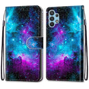 For Samsung Galaxy A32 4G / A32 Lite Coloured Drawing Cross Texture Horizontal Flip PU Leather Case with Holder & Card Slots & Wallet & Lanyard(Purple Green Starry Sky)
