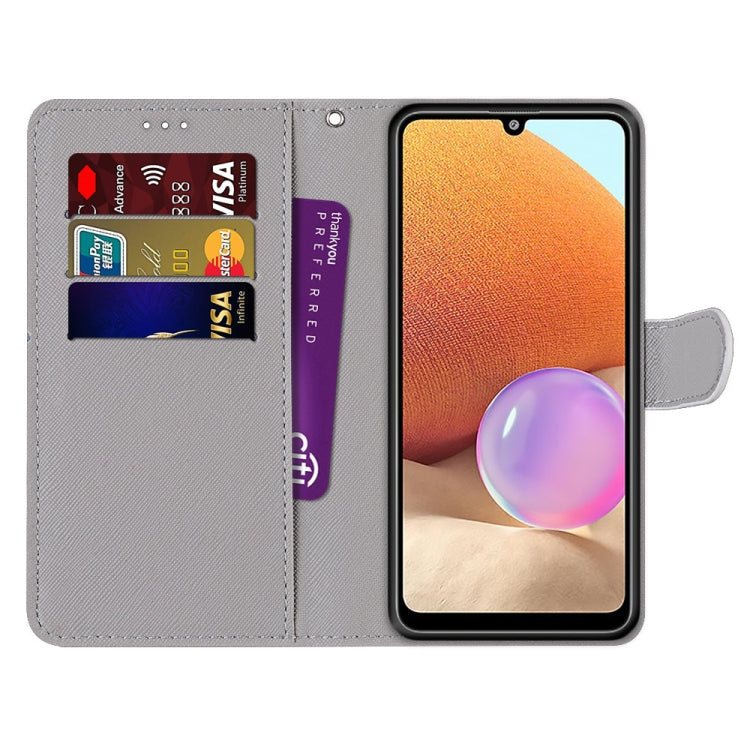 For Samsung Galaxy A32 4G / A32 Lite Coloured Drawing Cross Texture Horizontal Flip PU Leather Case with Holder & Card Slots & Wallet & Lanyard(Light Pink Bouquet)