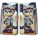 For Samsung Galaxy S21 FE Coloured Drawing Cross Texture Horizontal Flip PU Leather Case with Holder & Card Slots & Wallet & Lanyard(Leather Shoes Cat)