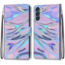 For Samsung Galaxy S21 FE Coloured Drawing Cross Texture Horizontal Flip PU Leather Case with Holder & Card Slots & Wallet & Lanyard(Fluorescent Water Texture)