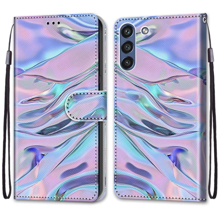 For Samsung Galaxy S21 FE Coloured Drawing Cross Texture Horizontal Flip PU Leather Case with Holder & Card Slots & Wallet & Lanyard(Fluorescent Water Texture)