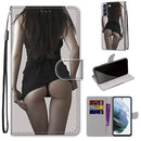 For Samsung Galaxy S21 FE Coloured Drawing Cross Texture Horizontal Flip PU Leather Case with Holder & Card Slots & Wallet & Lanyard(Upskirt)
