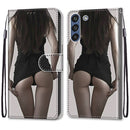 For Samsung Galaxy S21 FE Coloured Drawing Cross Texture Horizontal Flip PU Leather Case with Holder & Card Slots & Wallet & Lanyard(Upskirt)