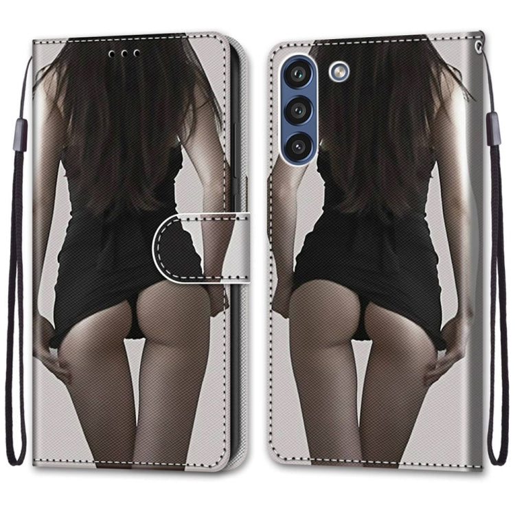 For Samsung Galaxy S21 FE Coloured Drawing Cross Texture Horizontal Flip PU Leather Case with Holder & Card Slots & Wallet & Lanyard(Upskirt)