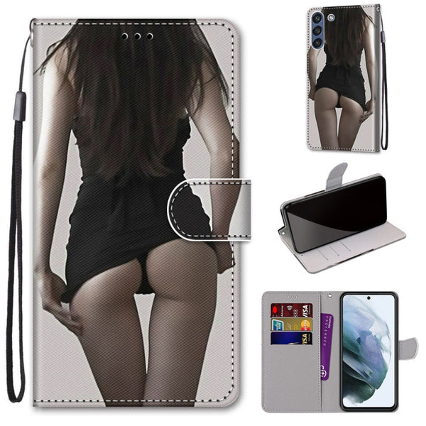For Samsung Galaxy S21 FE Coloured Drawing Cross Texture Horizontal Flip PU Leather Case with Holder & Card Slots & Wallet & Lanyard(Upskirt)