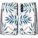 For Samsung Galaxy S21 FE Coloured Drawing Cross Texture Horizontal Flip PU Leather Case with Holder & Card Slots & Wallet & Lanyard(Pink Green Leaf)