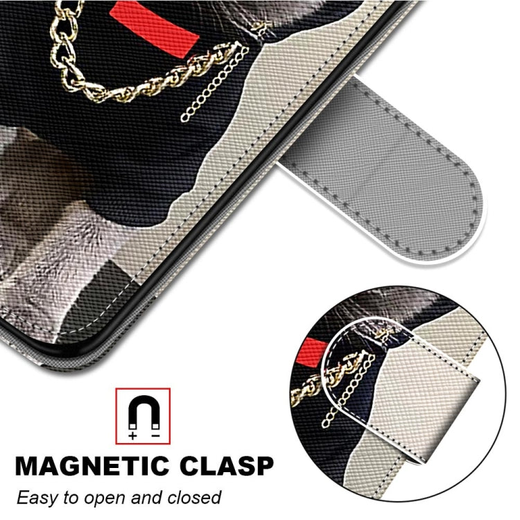 For Samsung Galaxy S21 FE Coloured Drawing Cross Texture Horizontal Flip PU Leather Case with Holder & Card Slots & Wallet & Lanyard(Golden Chain Grey Cat)