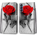 For Samsung Galaxy S21 FE Coloured Drawing Cross Texture Horizontal Flip PU Leather Case with Holder & Card Slots & Wallet & Lanyard(Wood Red Rose)