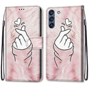 For Samsung Galaxy S21 FE Coloured Drawing Cross Texture Horizontal Flip PU Leather Case with Holder & Card Slots & Wallet & Lanyard(Pink Hands Heart)