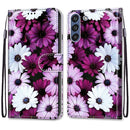 For Samsung Galaxy S21 FE Coloured Drawing Cross Texture Horizontal Flip PU Leather Case with Holder & Card Slots & Wallet & Lanyard(Chrysanthemum Pink White Purple)