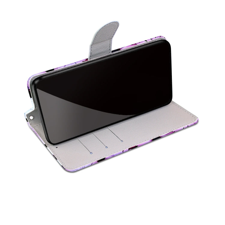 For Samsung Galaxy S21 FE Coloured Drawing Cross Texture Horizontal Flip PU Leather Case with Holder & Card Slots & Wallet & Lanyard(Chrysanthemum Pink White Purple)