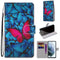 For Samsung Galaxy S21 FE Coloured Drawing Cross Texture Horizontal Flip PU Leather Case with Holder & Card Slots & Wallet & Lanyard(Blue Red Butterfly)