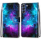 For Samsung Galaxy S21 FE Coloured Drawing Cross Texture Horizontal Flip PU Leather Case with Holder & Card Slots & Wallet & Lanyard(Purple Green Starry Sky)